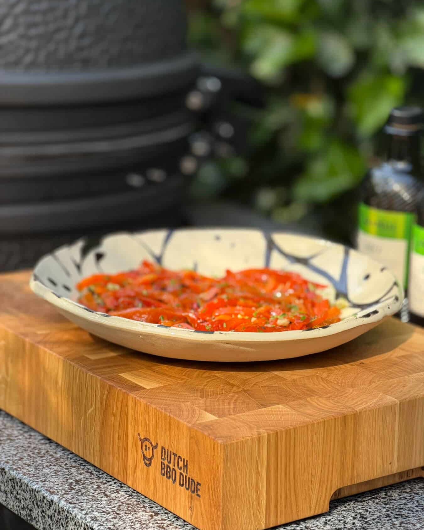 Mediterrane-gemarineerde-rode-paprika-mooi-bord-recepten-bbq-kamado-dutch-bbq-dude